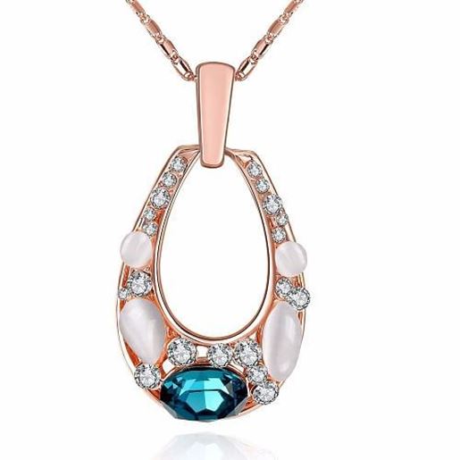 Picture of Luxury Women Necklace Oval Hollow Opal Glass Crystal Rhinestone Necklace