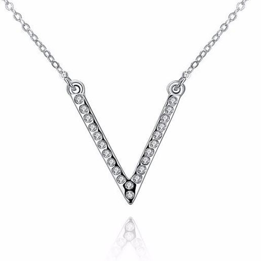 Picture of Luxury Women Necklace V-Shaped Silver Rhinestone Necklace