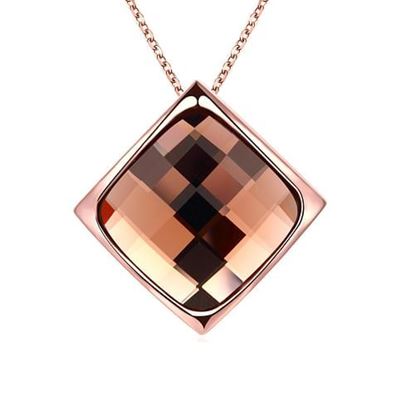 Picture of Luxury Women Necklace Rhombus Rose Gold Glass Crystal Necklace