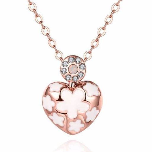 Picture of Sweet Luxury Necklace Heart Flower Oil Drip Rhinestone Necklace