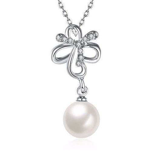 Picture of Simple Women Necklace Alloy Butterfly Rhinestone Pearl Pendant Necklace