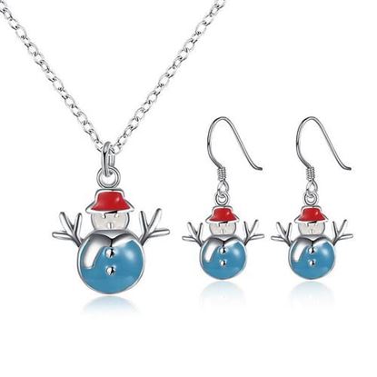 Picture of Christmas Jewelry Set Silver Plated Snowman Oil Drip Earrings Necklace Kit