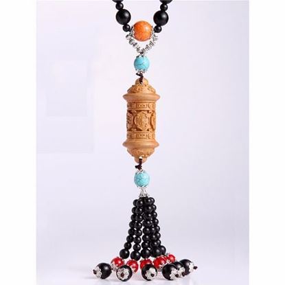 Picture of Retro Car Pendant Wood Carved Turquoise Travel Safely Vintage Car Accessories Pendant