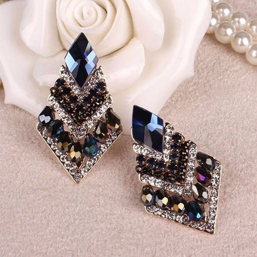 Picture of Luxury Elegant Earrings Rhombus Crystal Rhinestone Wedding Earrings