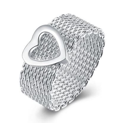 Изображение YUEYIN Sweet Ring Weaving Heart Silver Plated Women Ring