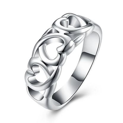 Изображение YUEYING Sweet Ring Hollow Heart Silver Plated Women Ring