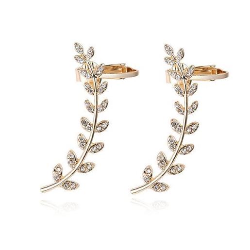 Picture of Gold Plated Earrings Leaves Rhinestone Earrings