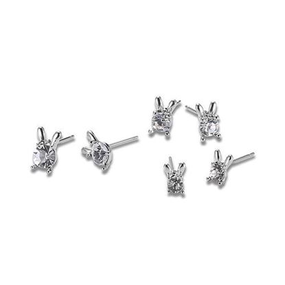 Picture of 6pcs Sweet Cute Earrings Rabbit Rhinestone Ear Stud