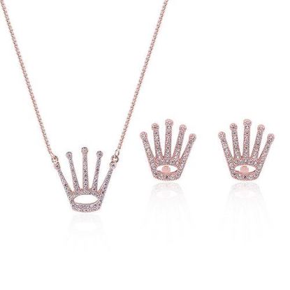 Picture of Sweet Jewelry Set Rose Gold Rhinestone Crown Necklace Earrings Set