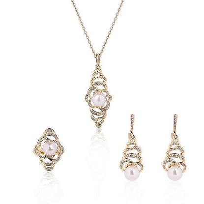 Picture of Trendy Jewelry Set Pearl Rhinestone Special Earrings Ring Necklace Set