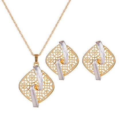 Picture of Retro Jewelry Set Gold Plated Square Necklace Earrings Set