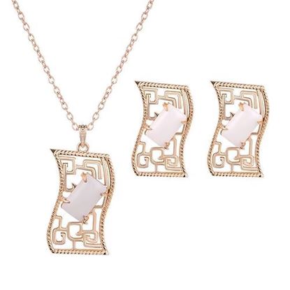 Picture of Elegant Jewelry Set Rectangle Resin Necklace Earrings Set