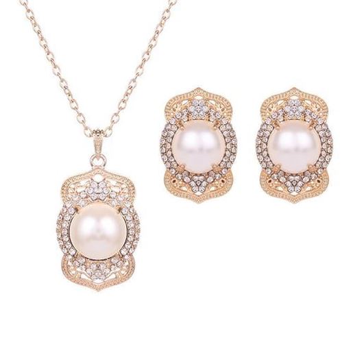 Picture of Elegant Jewelry Set Rhinestone Pearl Necklace Earrings Set