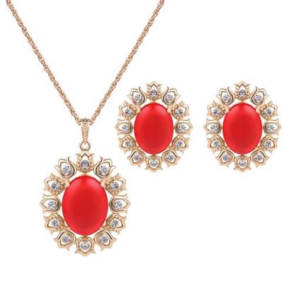 Picture of Luxury Jewelry Set Rhinestone Flower Opal Earrings Necklace Set