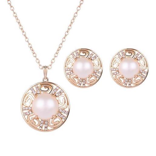 Picture of Elegant Jewelry Set Pearl Rhinestone Circle Earrings Necklace Set