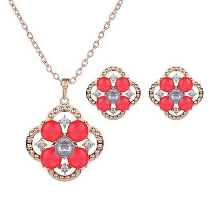 Picture of Sweet Jewelry Set Flower Rhinestone Necklace Earrings Set