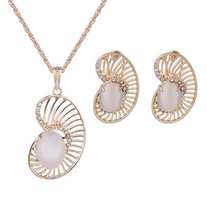 Picture of Elegant Jewelry Set Rhinestone Opal Earrings Necklace Set