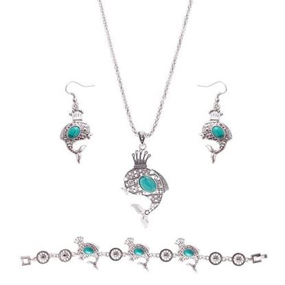 Picture of Cute Jewelry Set Dolphin Crown Turquoise Necklace Earrings Bracelet Kit