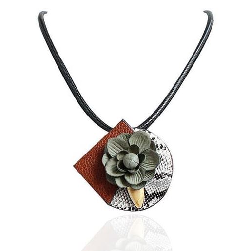 Picture of Sweet Trendy Necklace Leather Flower Brooch Necklace