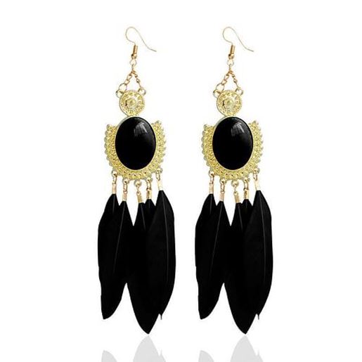 Picture of Tassel Trendy Earrings Feather Resin Long Earrings