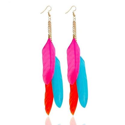 Picture of Trendy Tassel Earrings Colorful Feather Long Earrings