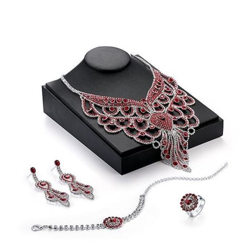 Picture of Luxury Jewelry Set Tassel Red Zircon Bracelet Ring Set