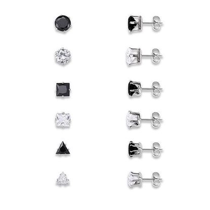 Изображение 12Pcs Black and White Silver Plated Zircon Geometric Ear Stud Ear Accessories