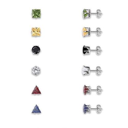 Изображение 12Pcs Shinning Zircon Multiple Shape Geometric Stud Earrings Daily Accessories