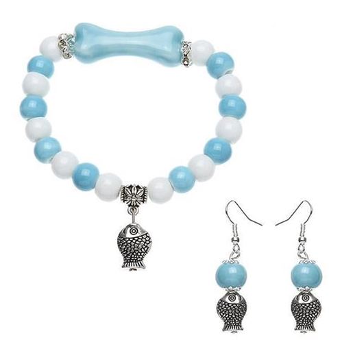 Picture of Women's Ethnic Jewelry Set Fish Ceramics Bracelet Earrings Set