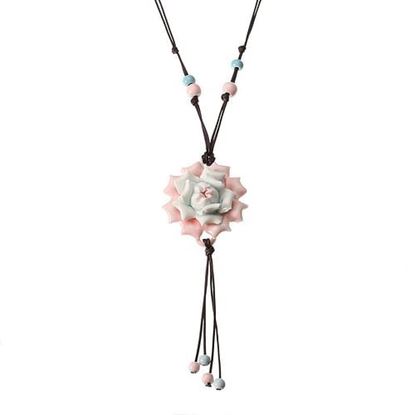 Picture of Women's Ethnic Necklace Peony Flower Ceramic Retro Necklace