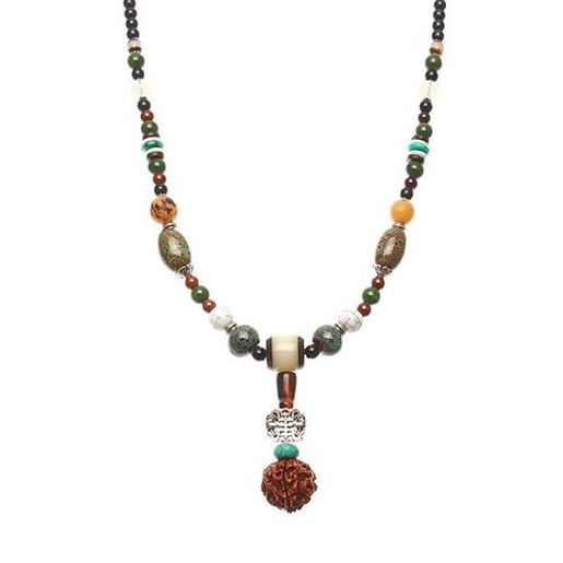 Picture of Women's Retro Necklace Ethnic Ceramic Buddha Beads Sweater Necklace