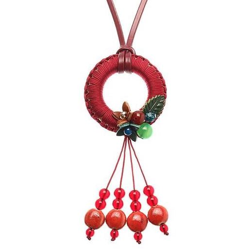 Picture of Women's Retro Necklace Leather Ethnic Agate Flower Ceramic Tassel Necklace