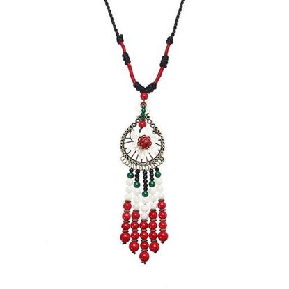 Picture of Women's Ethnic Necklace Tassel Beads Flower Retro Necklace