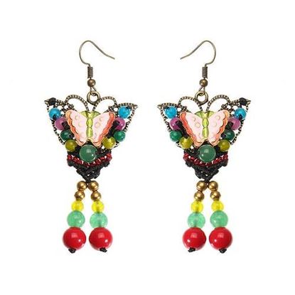 Picture of Women's Ethnic Earrings Retro Butterfly Agate Earrings for Gift