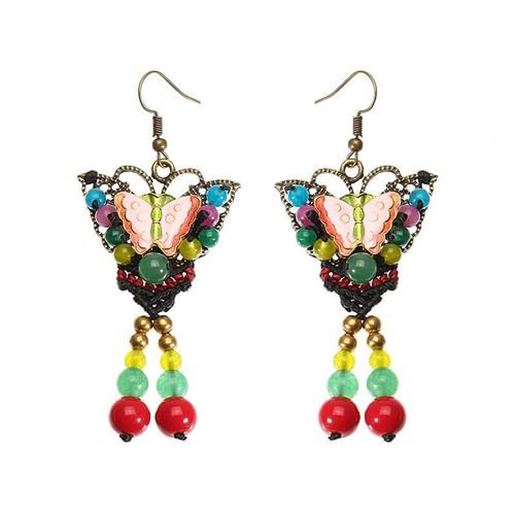 Picture of Women's Ethnic Earrings Retro Butterfly Agate Earrings for Gift