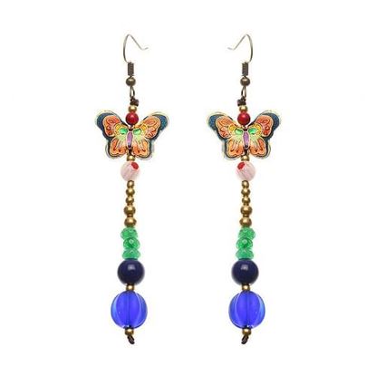 Picture of Women's Ethnic Earrings Butterfly Agate Retro Tassel Earrings