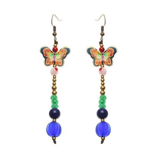 Picture of Women's Ethnic Earrings Butterfly Agate Retro Tassel Earrings