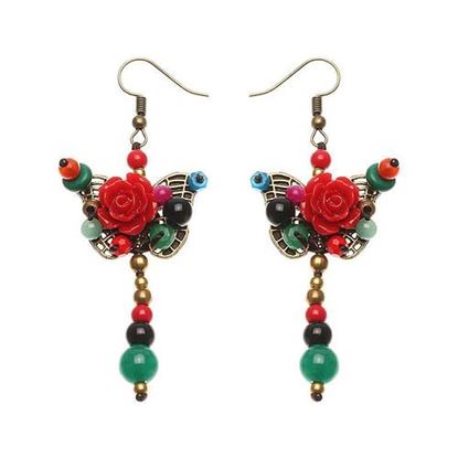 Picture of Women's Ethnic Earrings Retro Butterfly Flower Agate Earrings