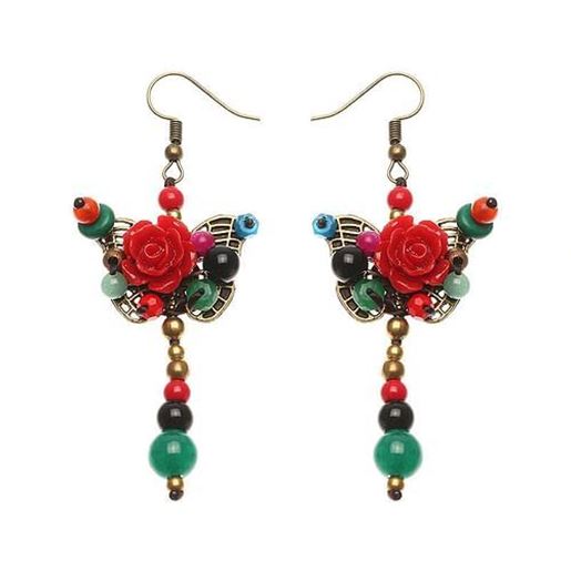 Picture of Women's Ethnic Earrings Retro Butterfly Flower Agate Earrings