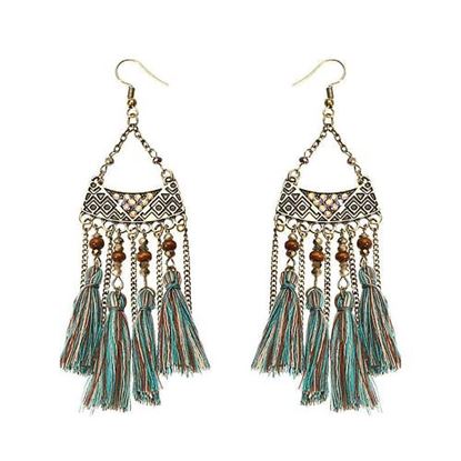 Picture of Women's Bohemian Earrings Retro Wood Bead Crystal Tassel Earrings