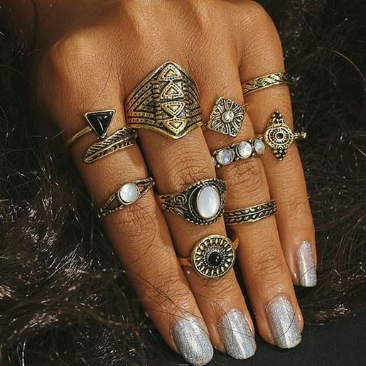 Picture of 10 Pcs Geometric Ring Set