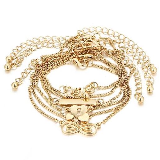 Picture of 6 Pcs Heart Simple Golden Anklets