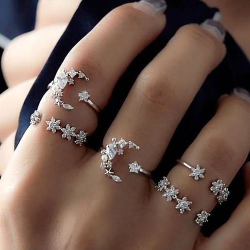 Picture of Moon Star Rhinestones Ring Set