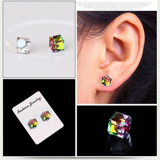 Picture of Unisex Cubic Crystal No Piercing Earrings