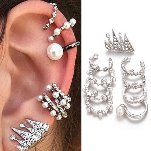 Picture of 9 Pcs/set Pearl Clip Earrings