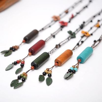 Picture of Ethnic Wood Beads Flower Long Necklace