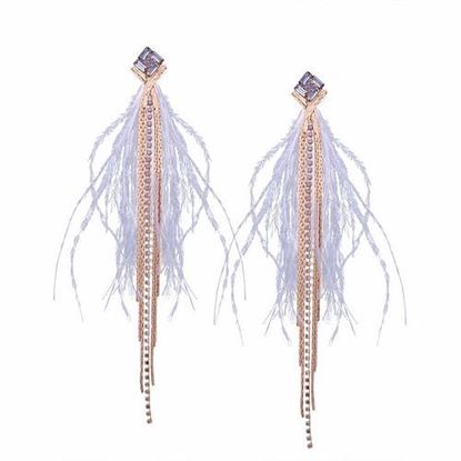 Picture of Fashion Rhinestones Feather Drop Earrings