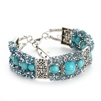 Picture of Full Rhinestones Turquoise Beads Bracelets