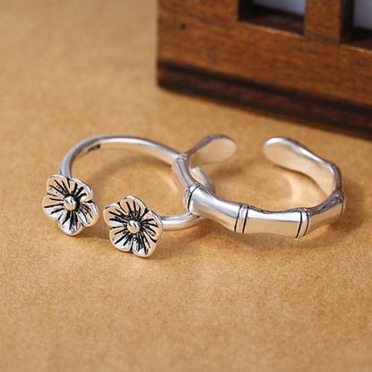 Picture of Ethnic Flower Bamboo Opening Silver Rings