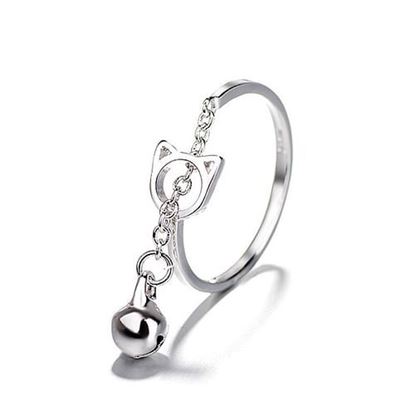 Picture of Fashion Silver Cat Bell Opening Ring